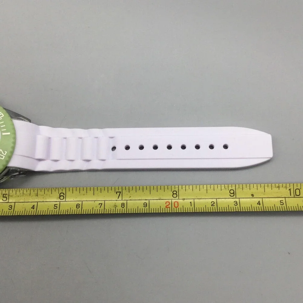 40nine Mens Watch 43mm White Dial Green Bezel White Silicone Date New Battery